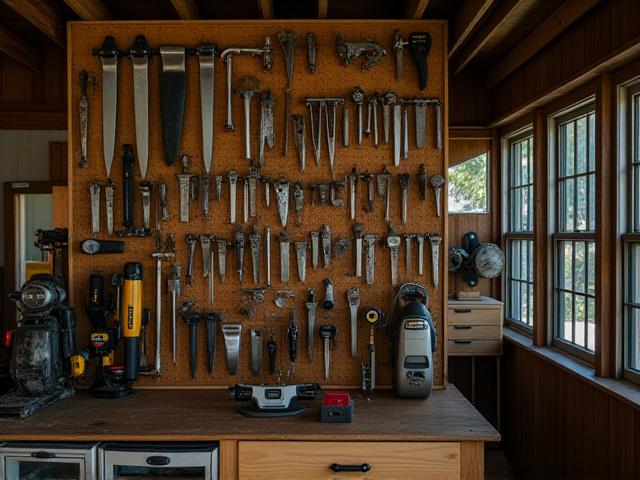 Organized wall of framebuilding tools, well-used and cared for