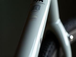 Close-up of a custom painted bicycle frame, showing intricate details and a high-quality finish.