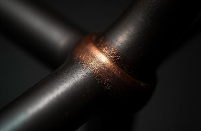 Close up of a meticulously brazed lug joint on a steel bike frame