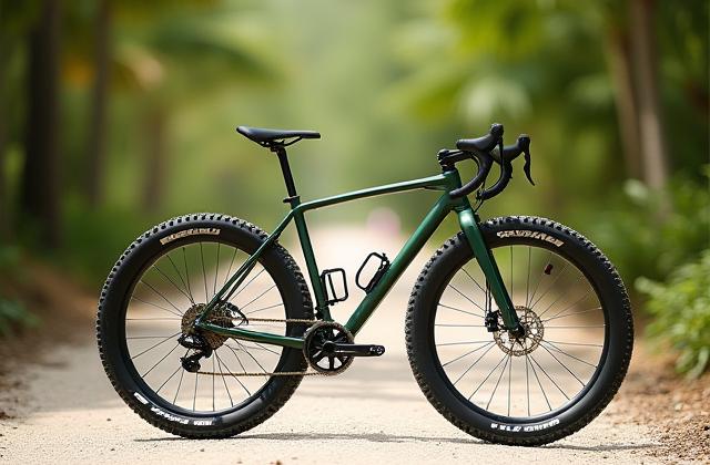 Rugged gravel bike with wide tires covered in light Key West dirt