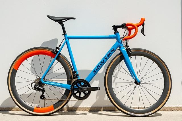 A classic lugged steel road bike in a vibrant custom paint scheme.